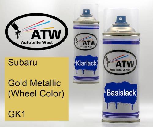 Subaru, Gold Metallic (Wheel Color), GK1: 400ml Sprühdose + 400ml Klarlack - Set, von ATW Autoteile West.
